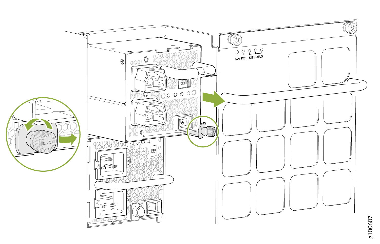Removing a JNP10K-PWR-AC2 from an MX10016 Chassis
