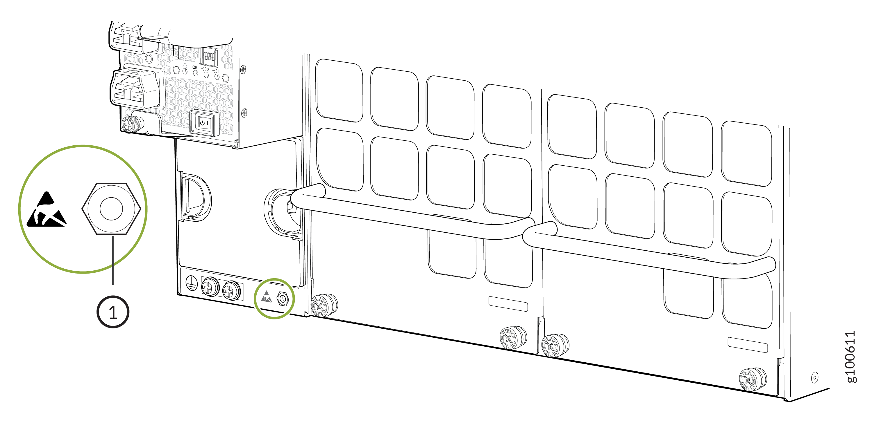 ESD Point on the MX10008 Chassis Rear