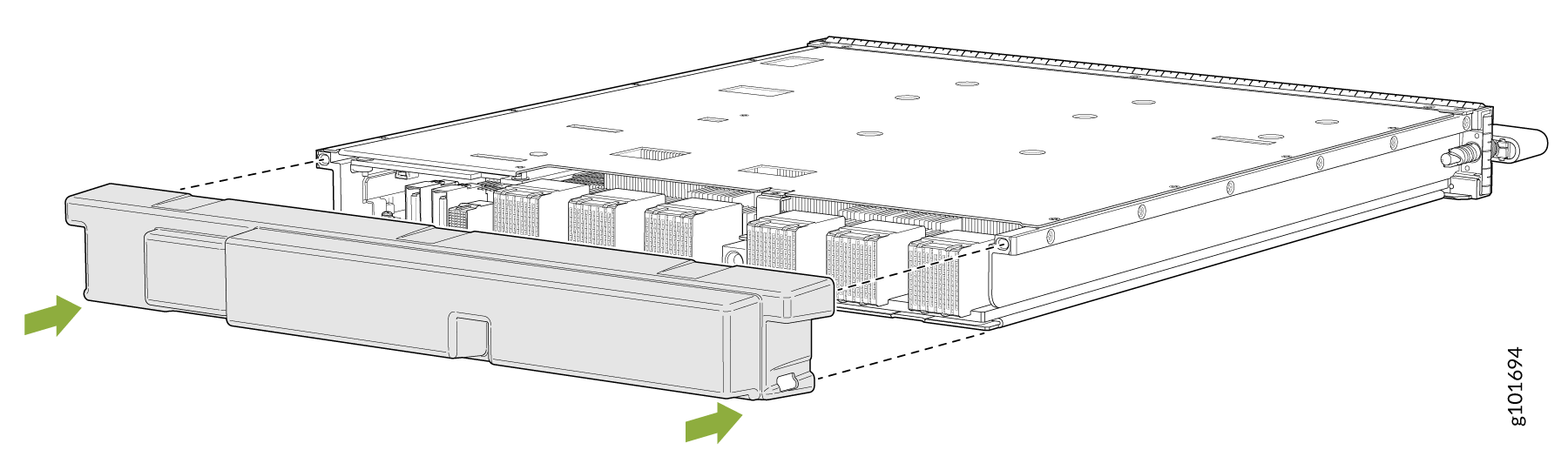 Inserting Protective Plastic Cover on MX10K-LC9600 Interface Connectors