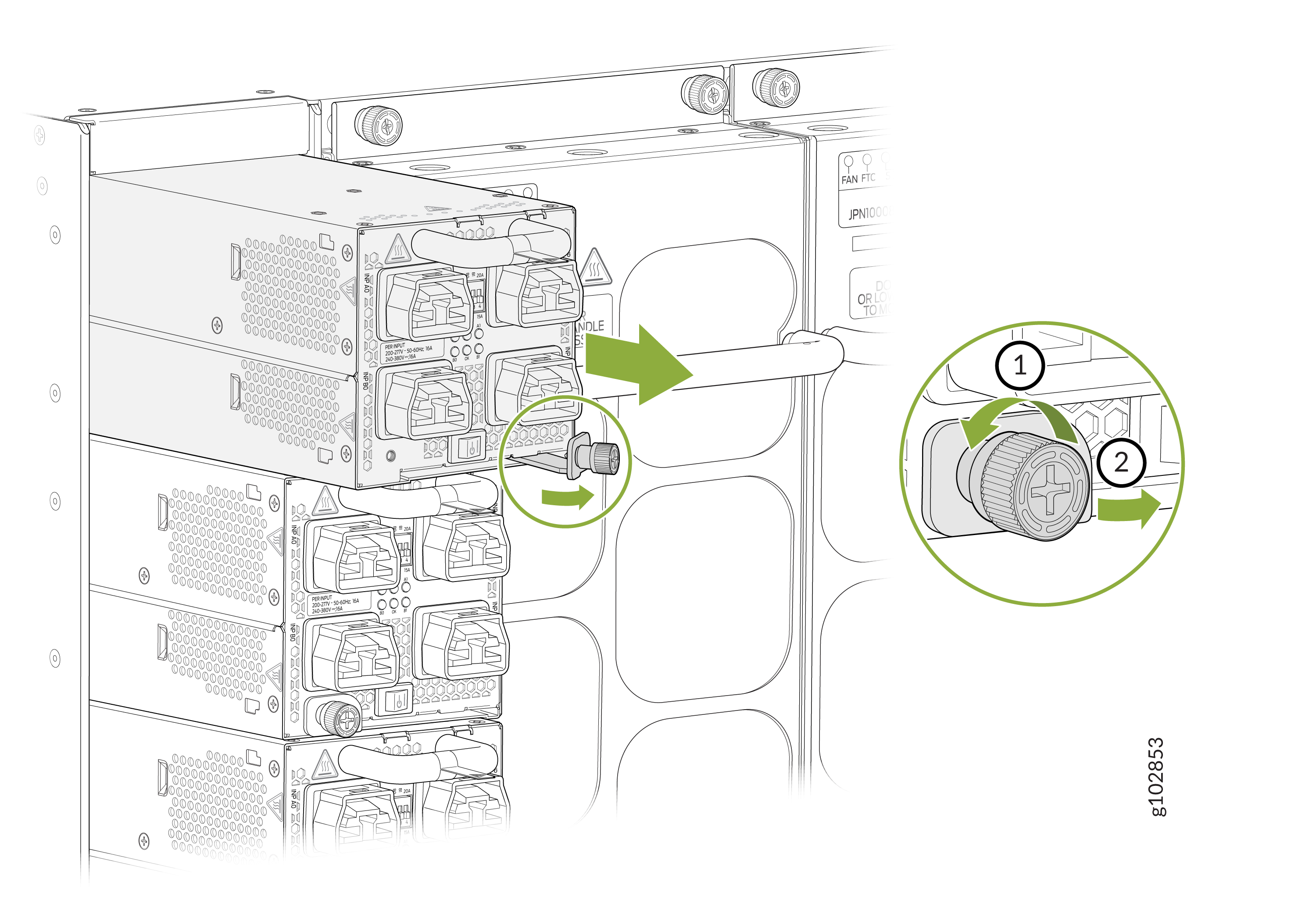 Remove a JNP10K-PWR-AC3H Power Supply from a MX10008