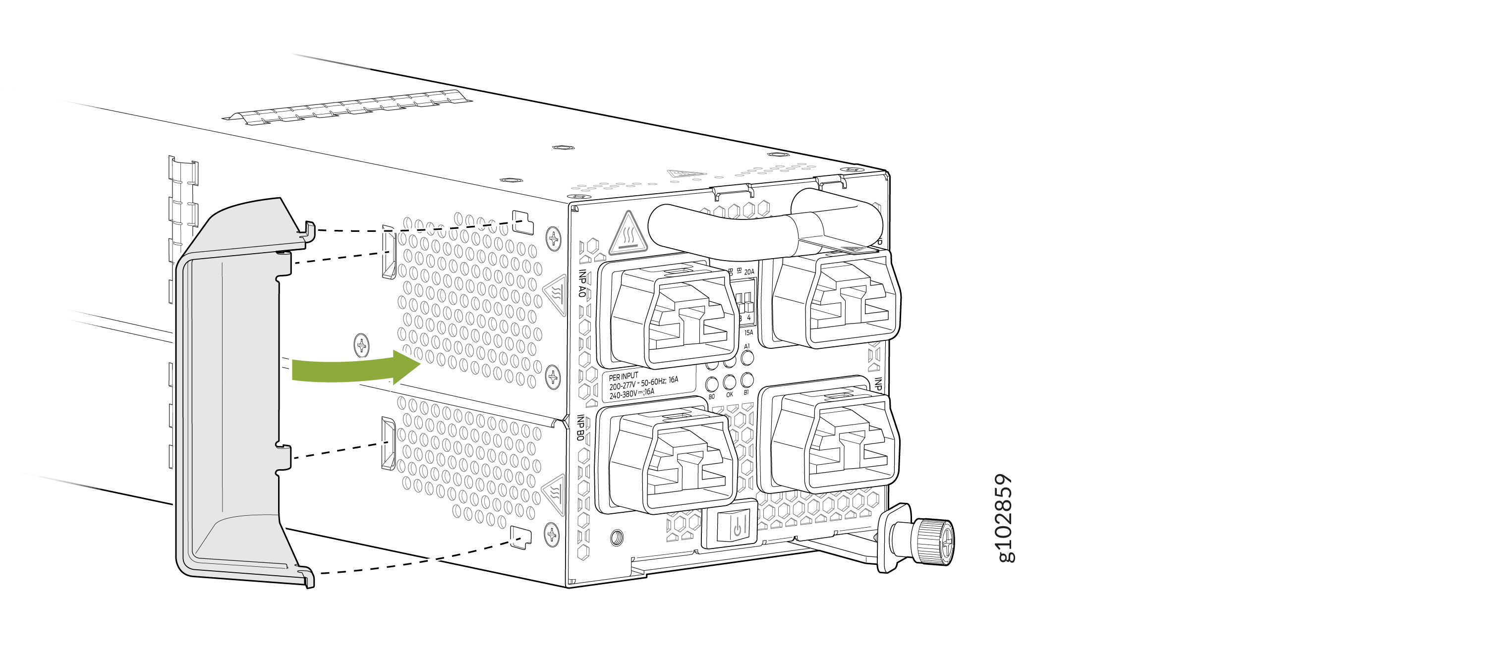 Installing Baffle in JNPR10K-PWR-AC3H