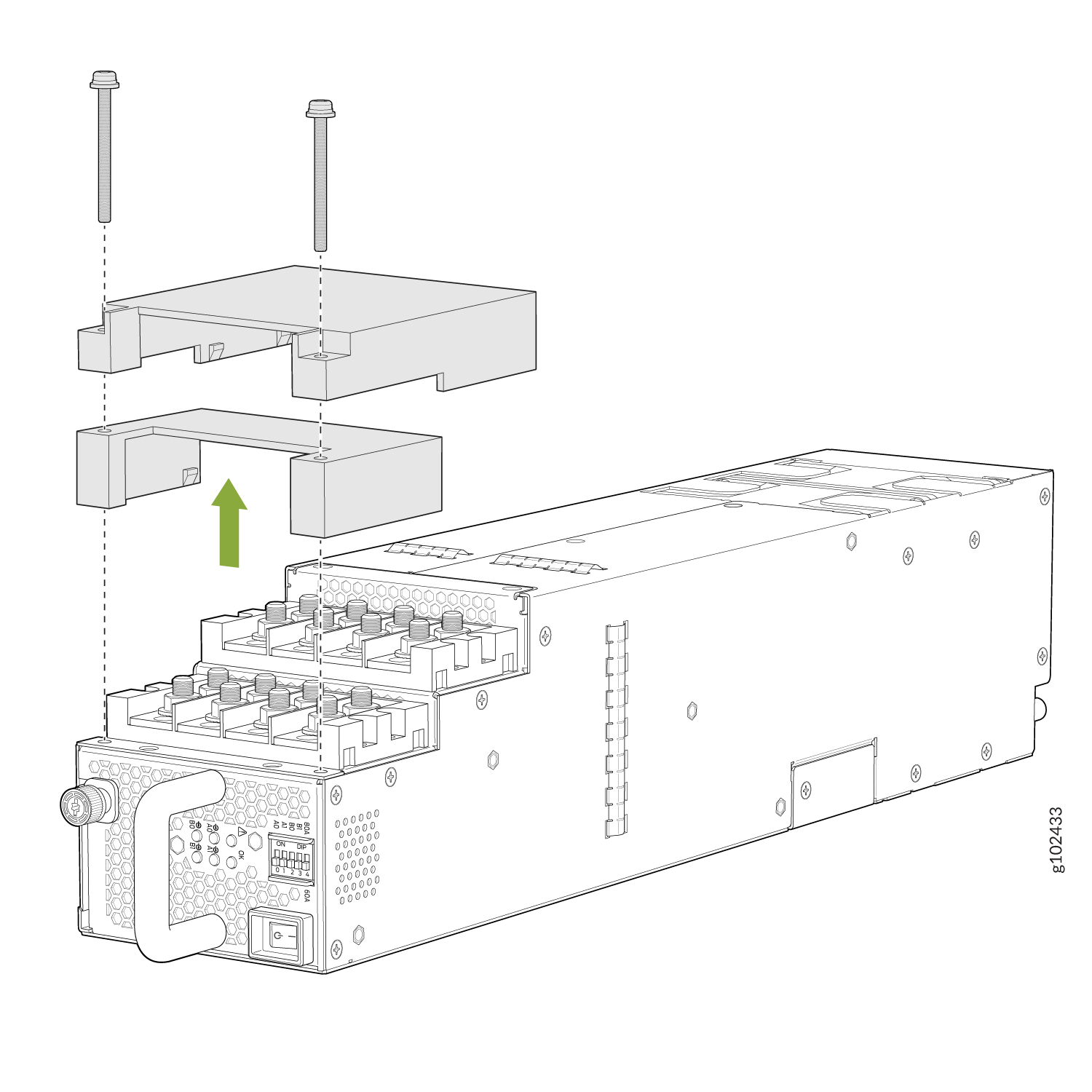 Remove the Plastic Cable Cover on a JNP10K-PWR-DC3 Power Supply