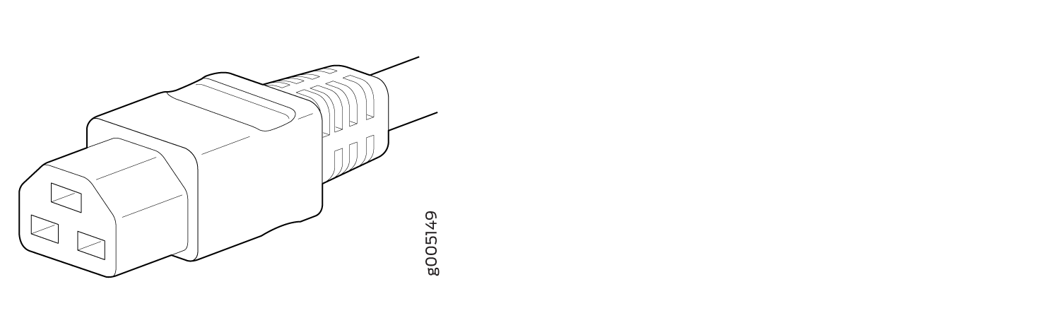 Line drawing of IEC 60320 C13 power connector with three slots for live, neutral, and ground connections.