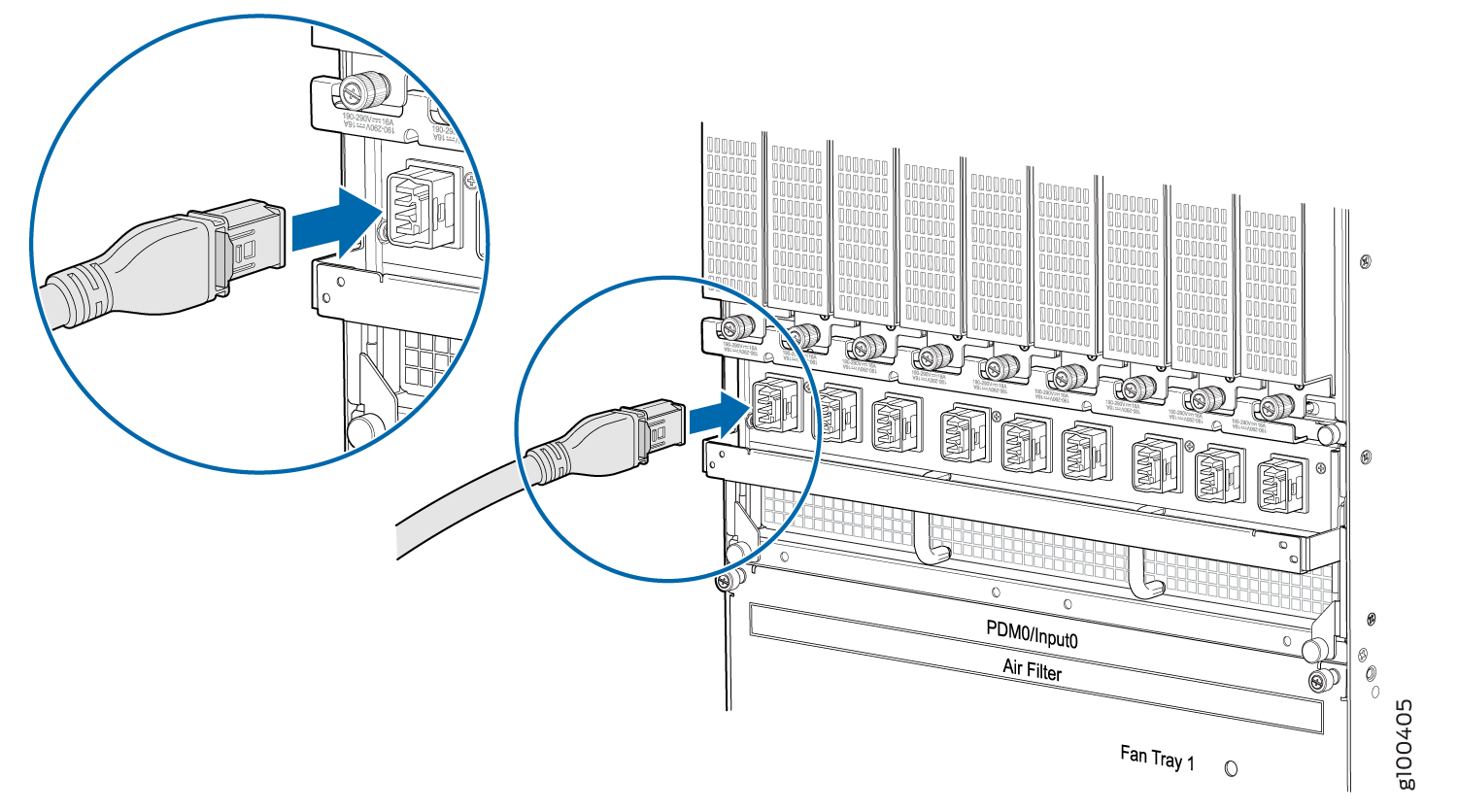 Plugging the 240 V China Power Cord an MX2000 Router