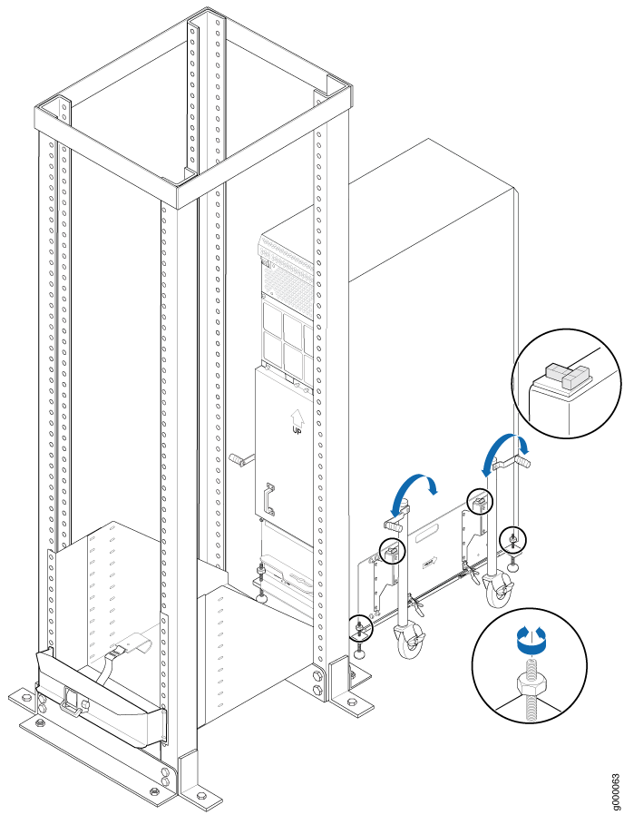 Aligning the MX2010 Router with Rack Mounting Shelf