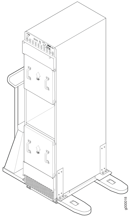 Technical drawing of a modular server rack with compartments and 