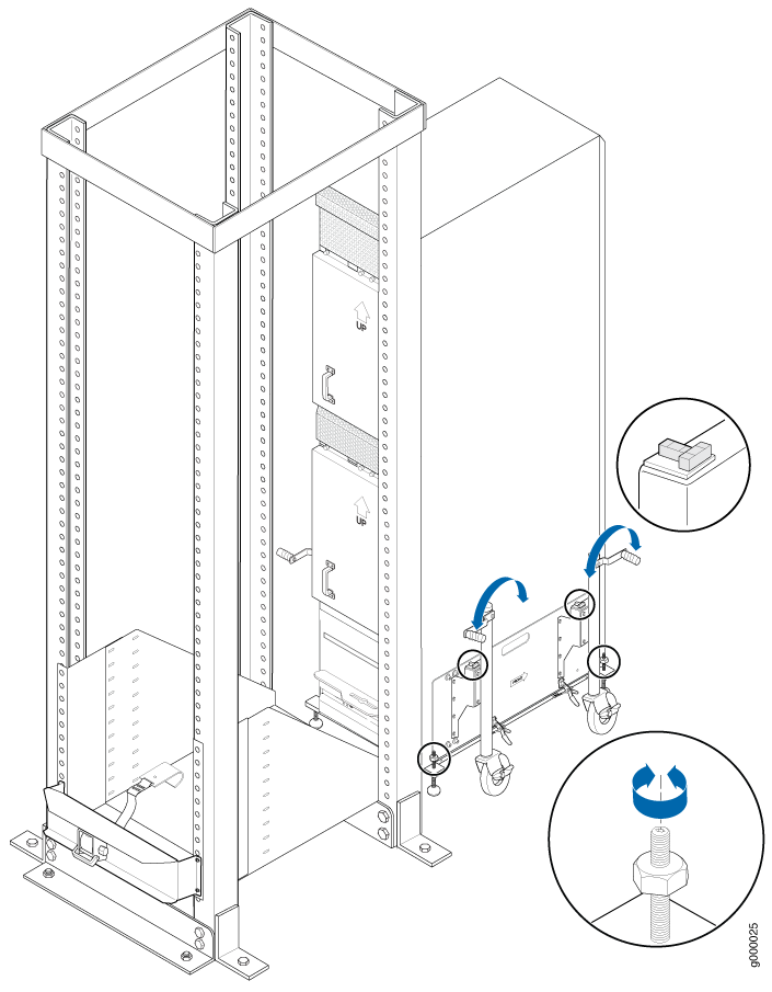 Aligning the MX2020 Router with Rack Mounting Shelf