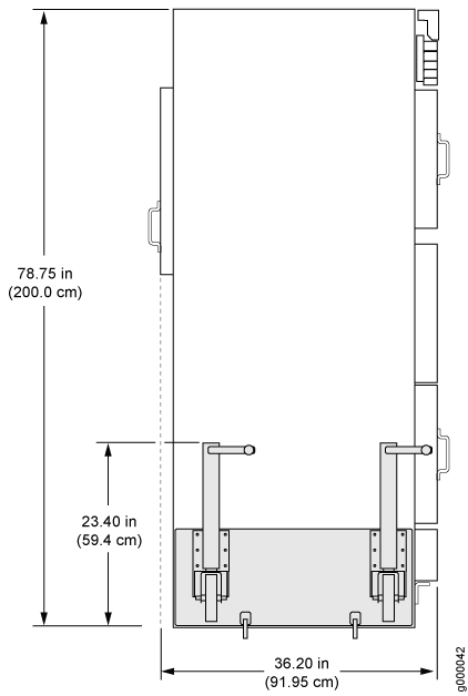Technical drawing of a rectangular object with handles and adjustable components; dimensions: height 78.75 inches, width 36.20 inches, bottom section 23.40 inches tall.
