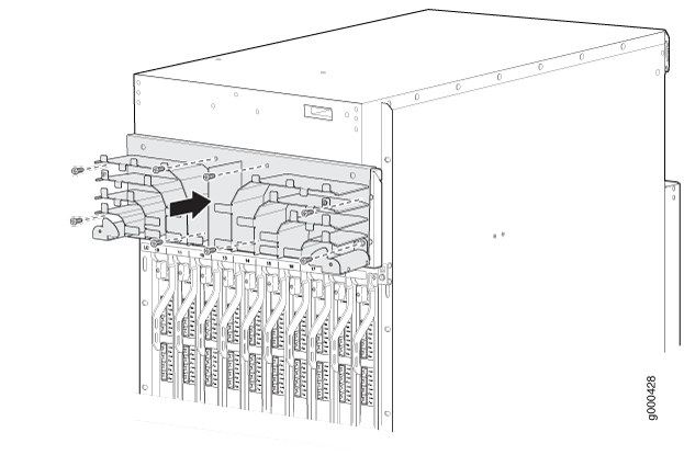 Technical diagram of a network equipment chassis with modules connected to the backplane and ports for cables.