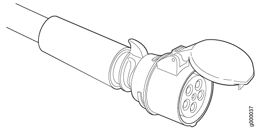Type 2 electric vehicle charging connector with multiple pins and a hinged protective cover.