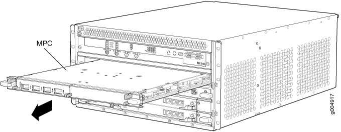 Modular Port Concentrator being inserted into a network device chassis for high-performance routing and switching.
