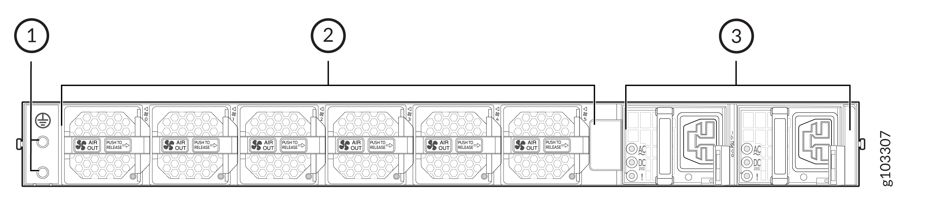 MX301 and MX301-M Rear Panel with HVAC/DC PSUs