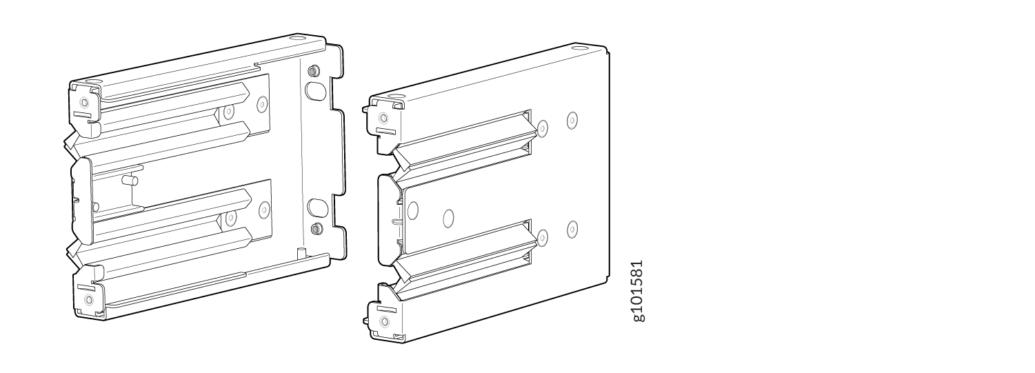 Technical drawing of two interlocking components with slots and holes, possibly part of a mounting system or bracket, labeled g101581.