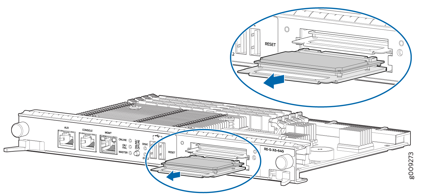 Removing an SSD in the Routing Engine RE-S-X6-64G