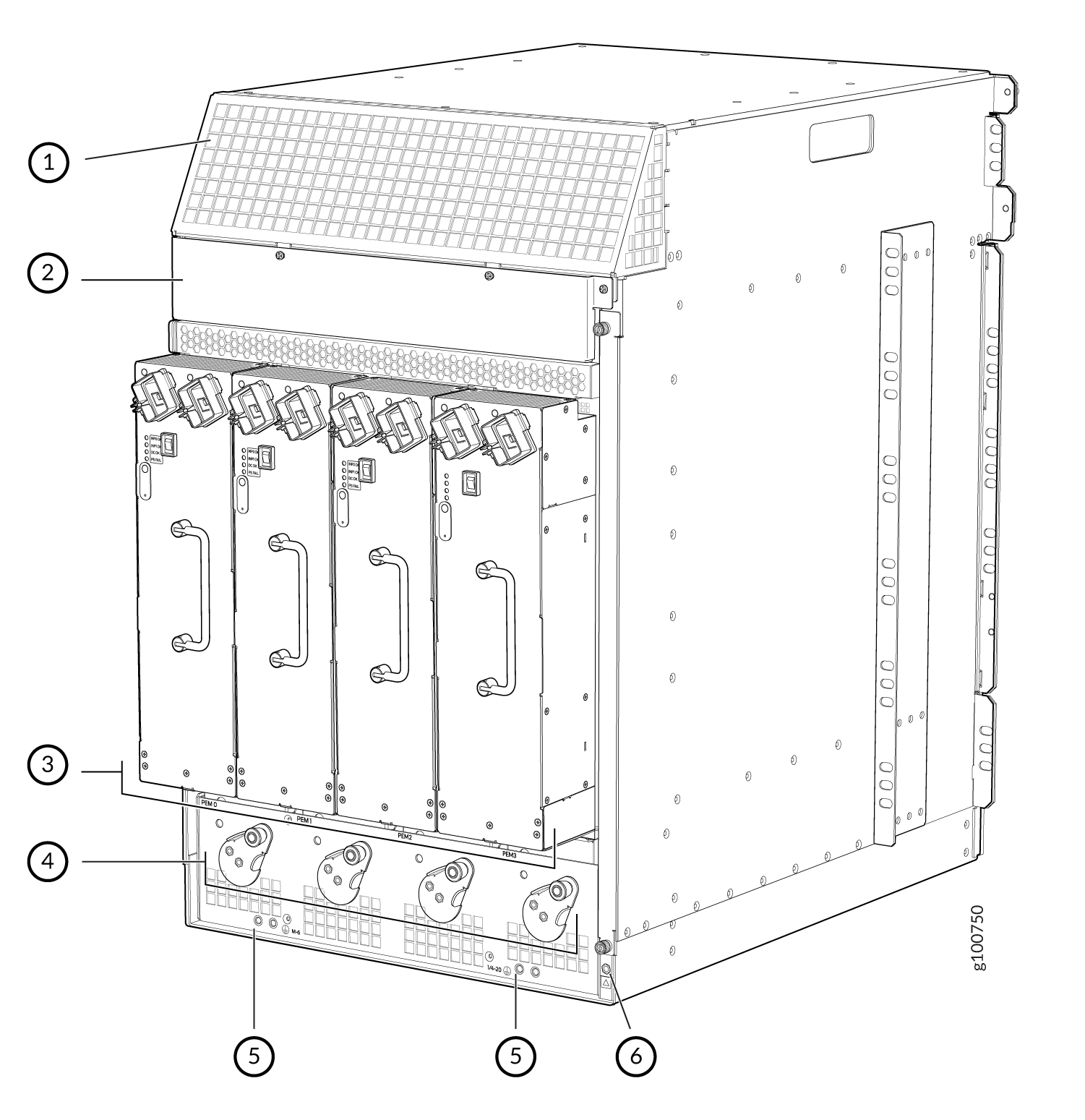 Rear View of a Fully Configured AC-powered (High-Capacity Second-Generation) MX960 Router Chassis