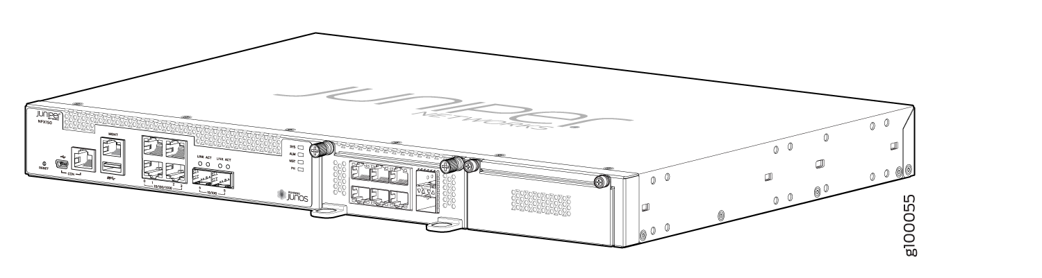 Juniper Networks NFX150 device with Ethernet and SFP ports for secure scalable networking solutions.
