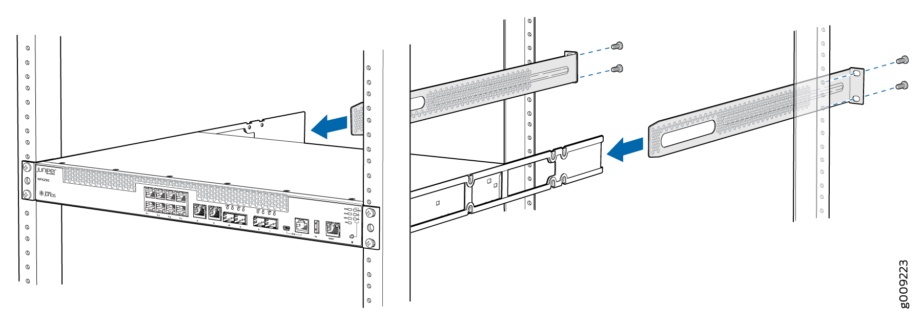 Mounting the Device on the Front Posts in a Rack