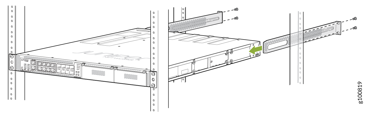 Mounting the Device on the Front Posts in a Rack