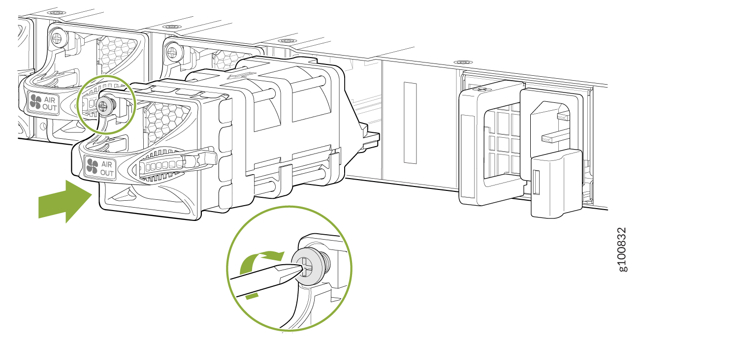 Removing the AIR OUT module using a screwdriver to unscrew fasteners in a ventilation system.