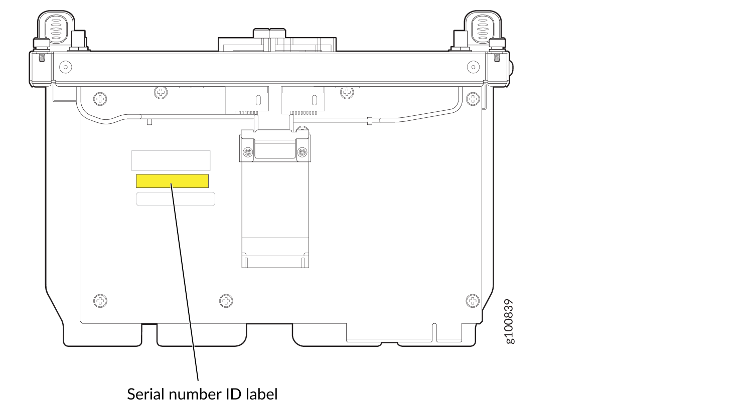 Technical diagram showing the serial number ID label location marked in yellow for device identification.