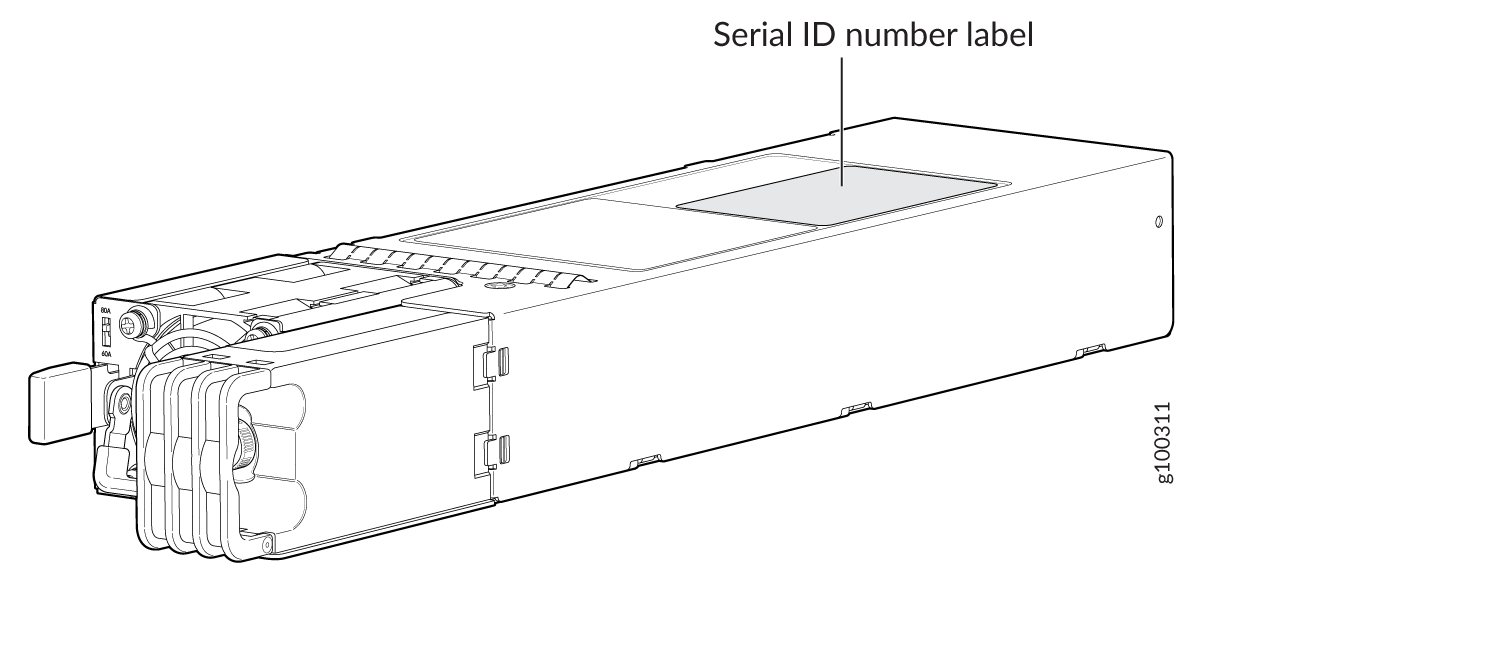 Locate the PTX10001-36MR DC Power Supply Serial Number Label