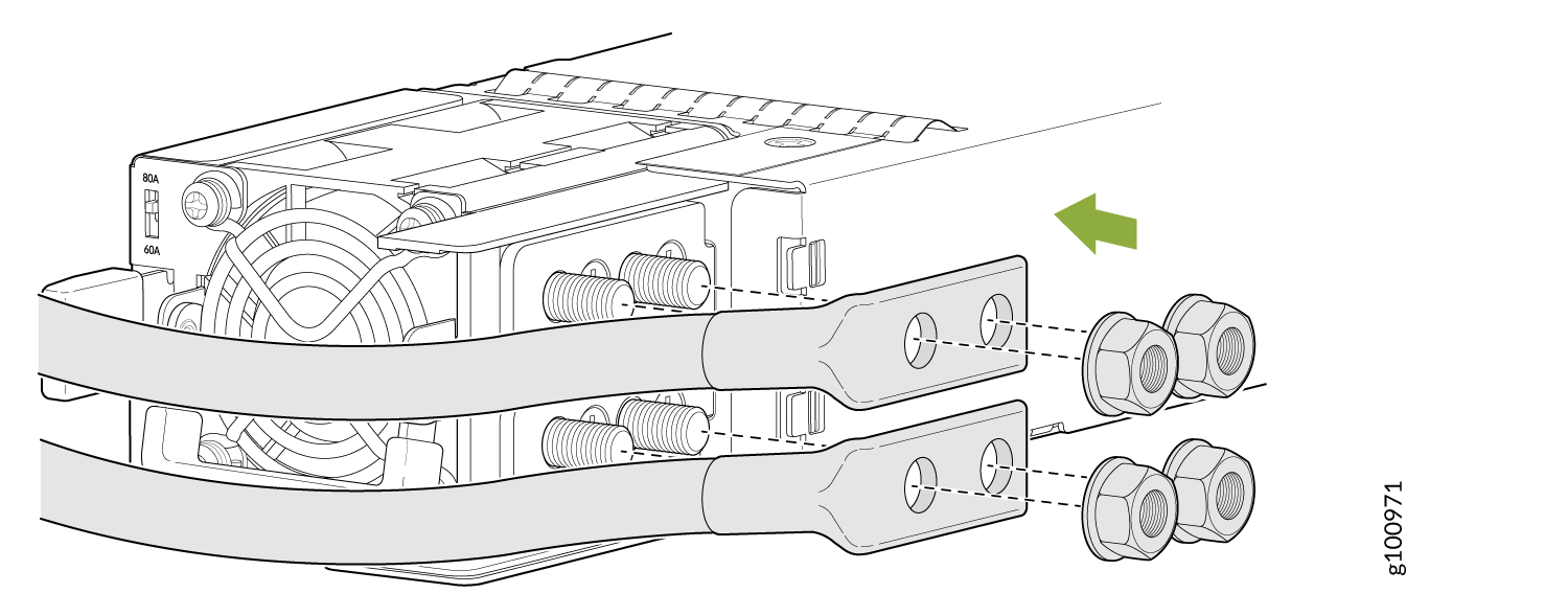 Connect a Straight DC Power Cable to a DC Power Supply in a PTX10001-36MR