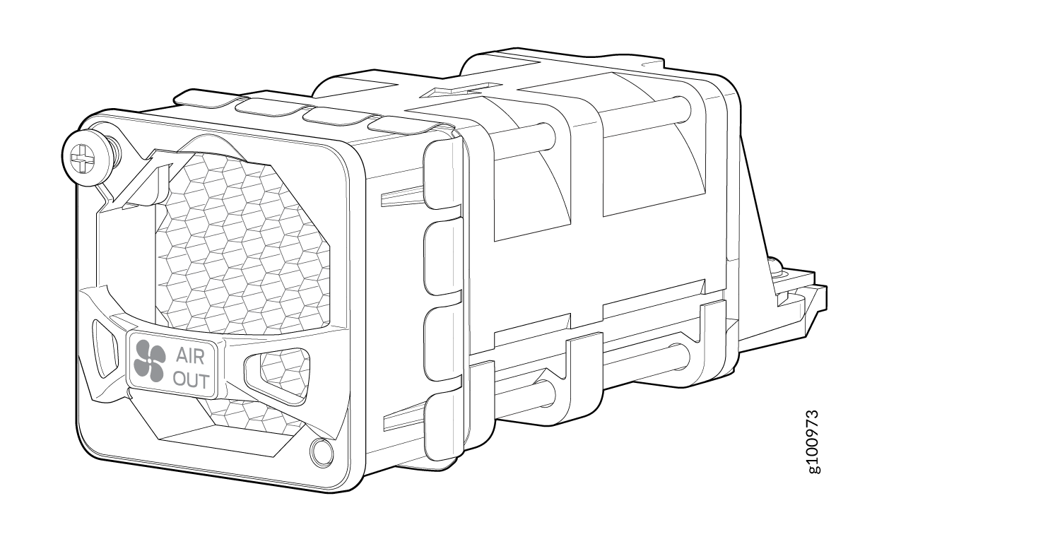 Technical schematic of an air filter unit with "AIR OUT" label and fan icon, featuring a honeycomb filter pattern.