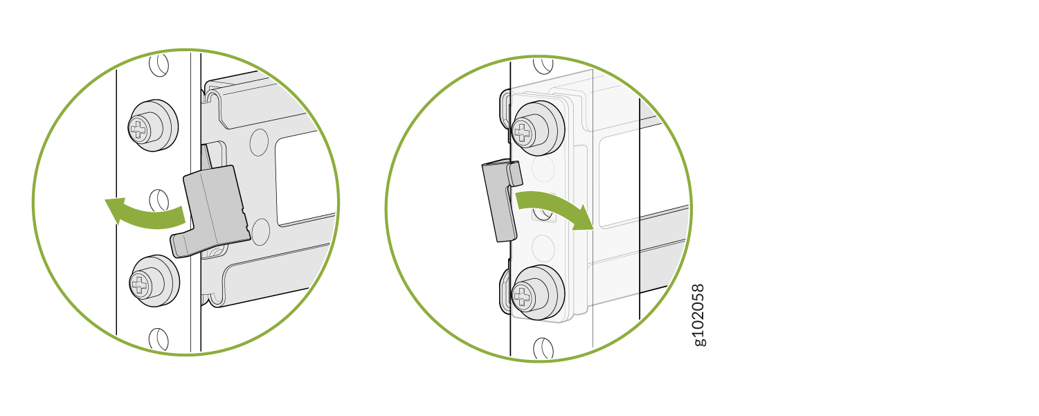 Diagram showing how to adjust a latch mechanism using green arrows to indicate locking or unlocking directions.