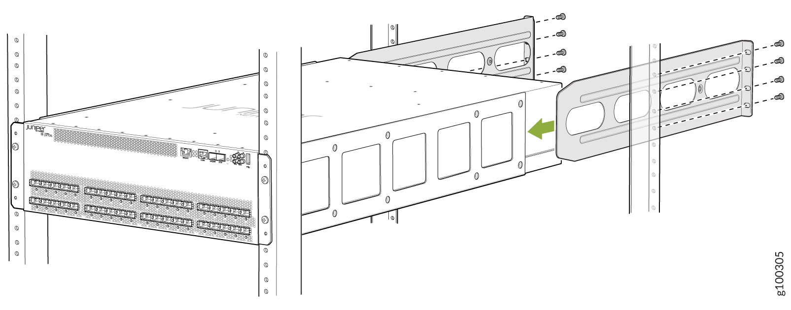 Securing the Side Rails to the PTX10003-80C Chassis