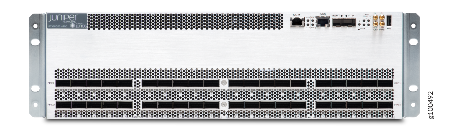 Juniper Networks PTX10003-80C router with high-speed connectivity and scalability for data centers and service provider networks.