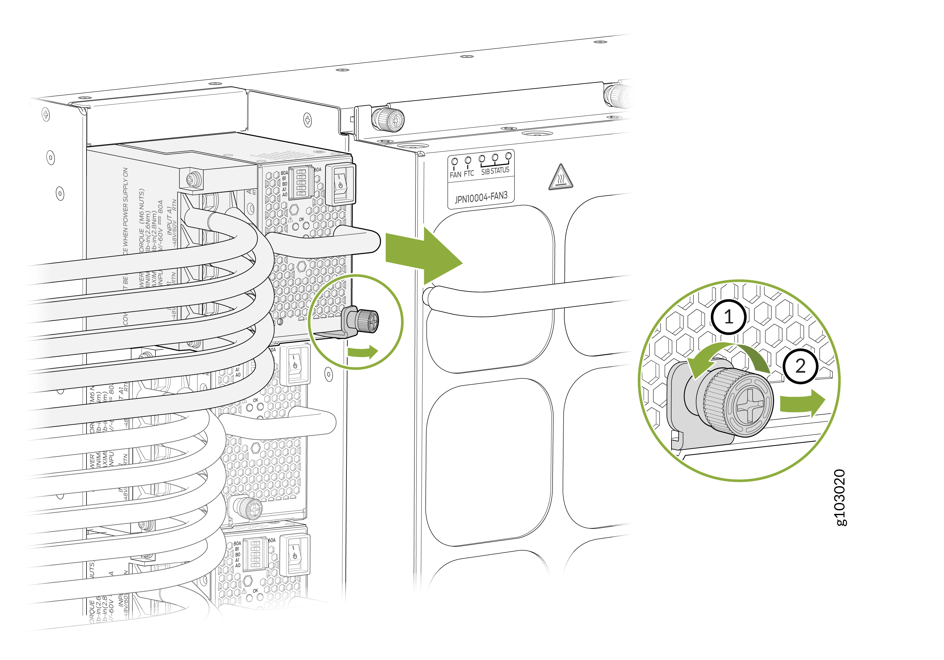 Remove a JNP10K-PWR-DC3 Power Supply from a PTX10004