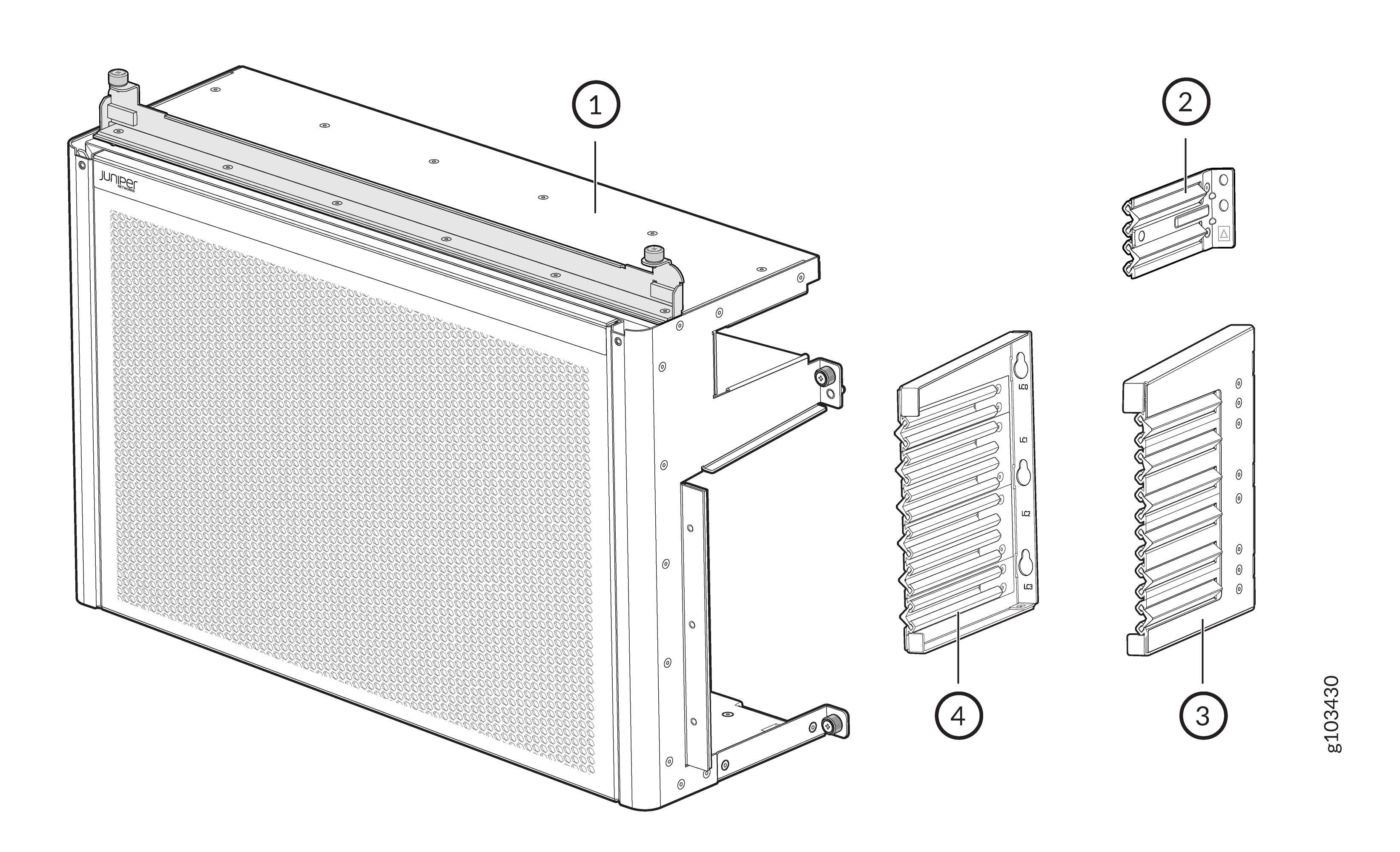 Technical illustration of a radiator assembly with main unit, mounting bracket, and two side panels, one with venting or fins.