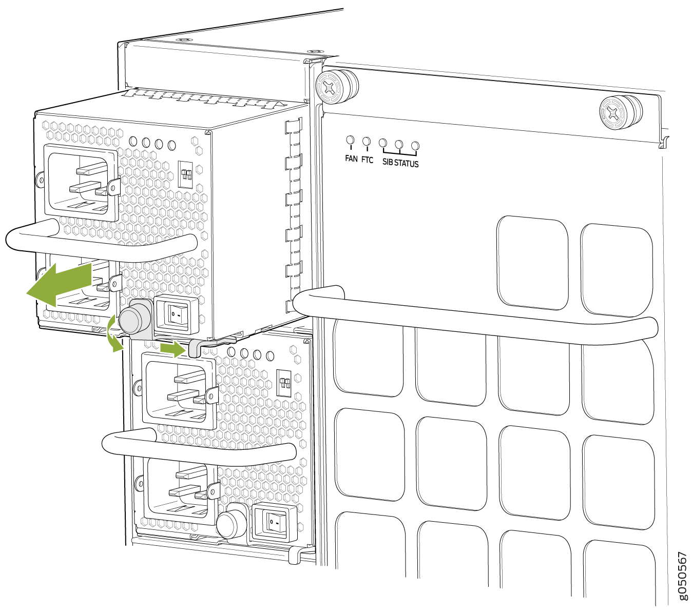 Remove a JNP10K-PWR-AC Power Supply from a PTX10008