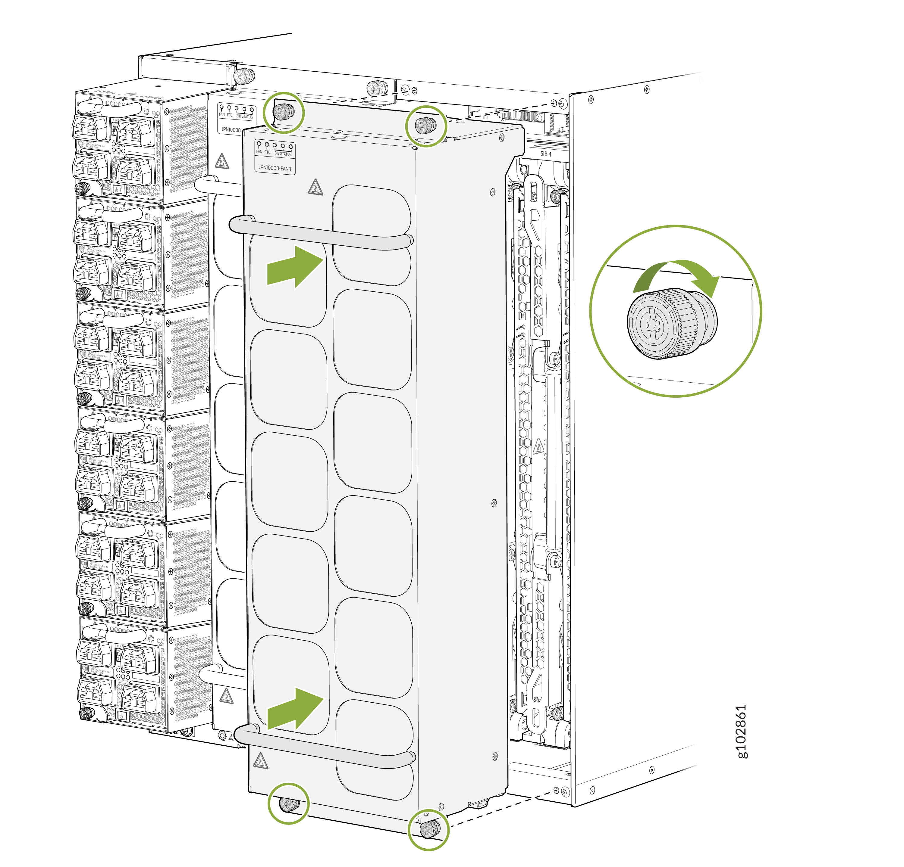 Installing JNP10008-FAN3 in a PTX10008 Router