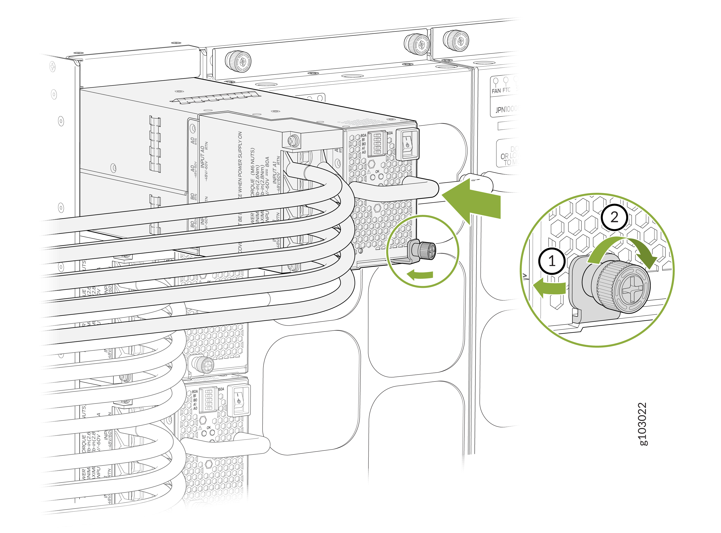 Install a JNP10K-PWR-DC3 in a PTX10008