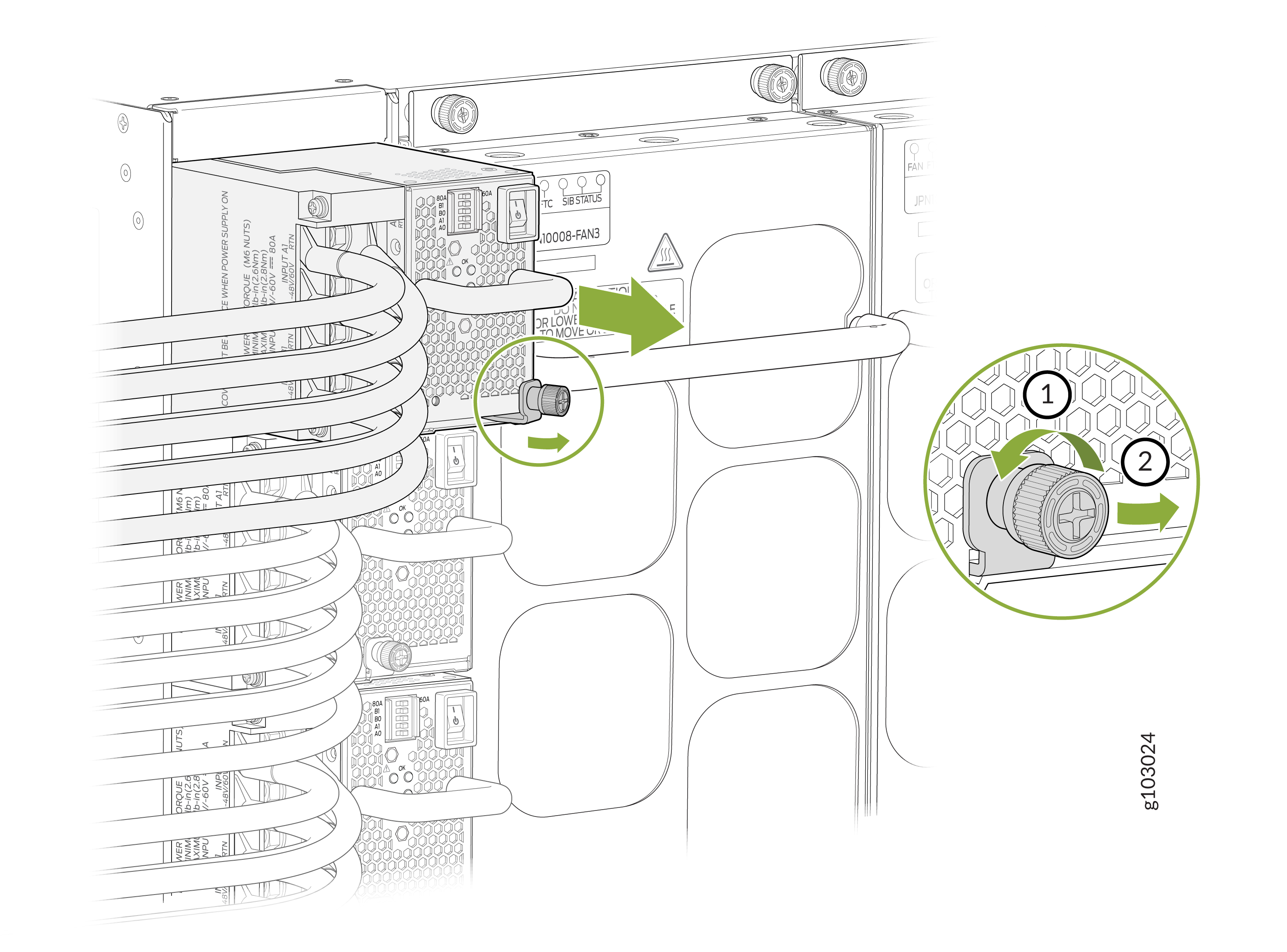 Remove a JNP10K-PWR-DC3 Power Supply from an PTX10008