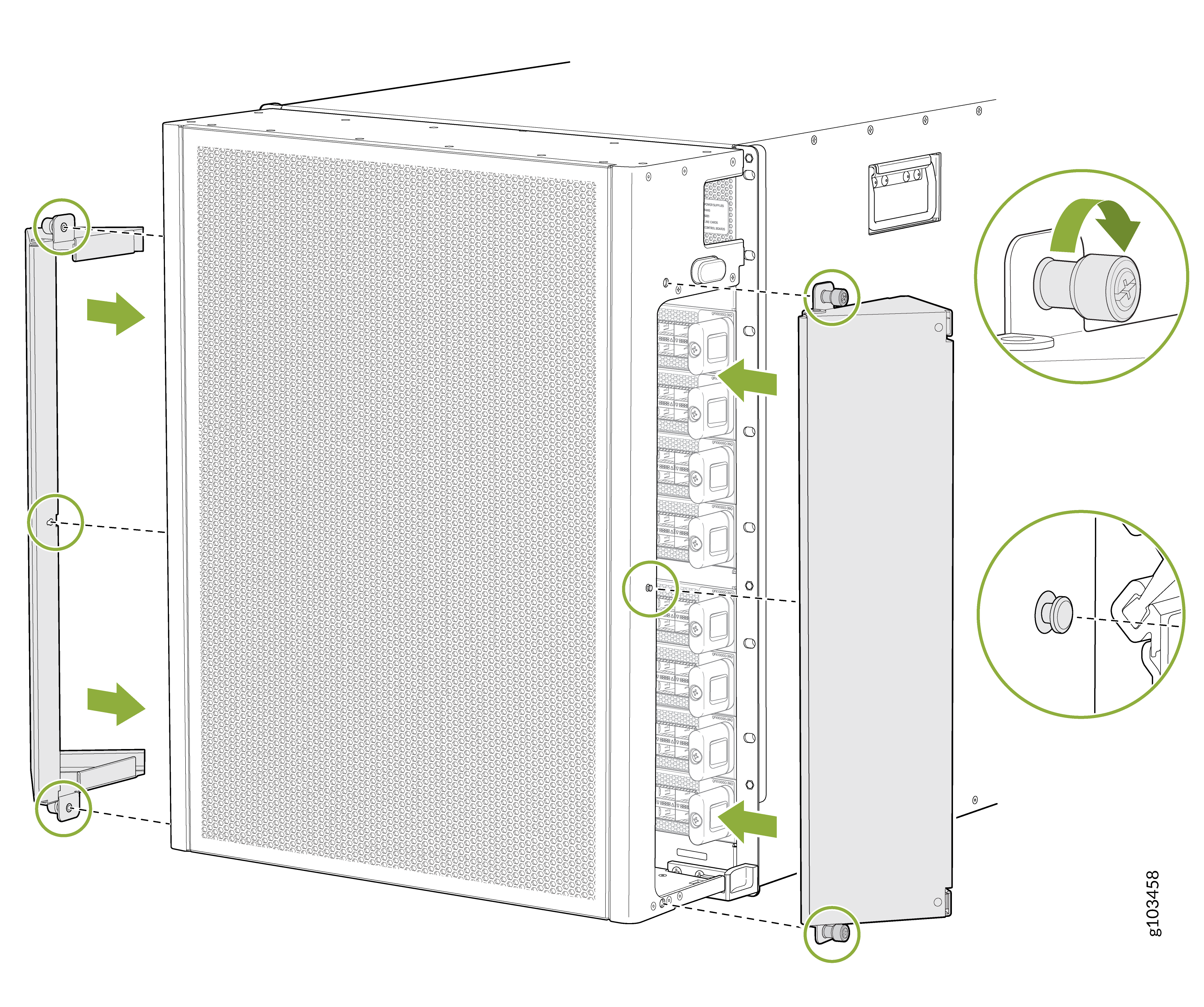 Install the Side EMI Deflectors on JNP10008-FRNT-PNL