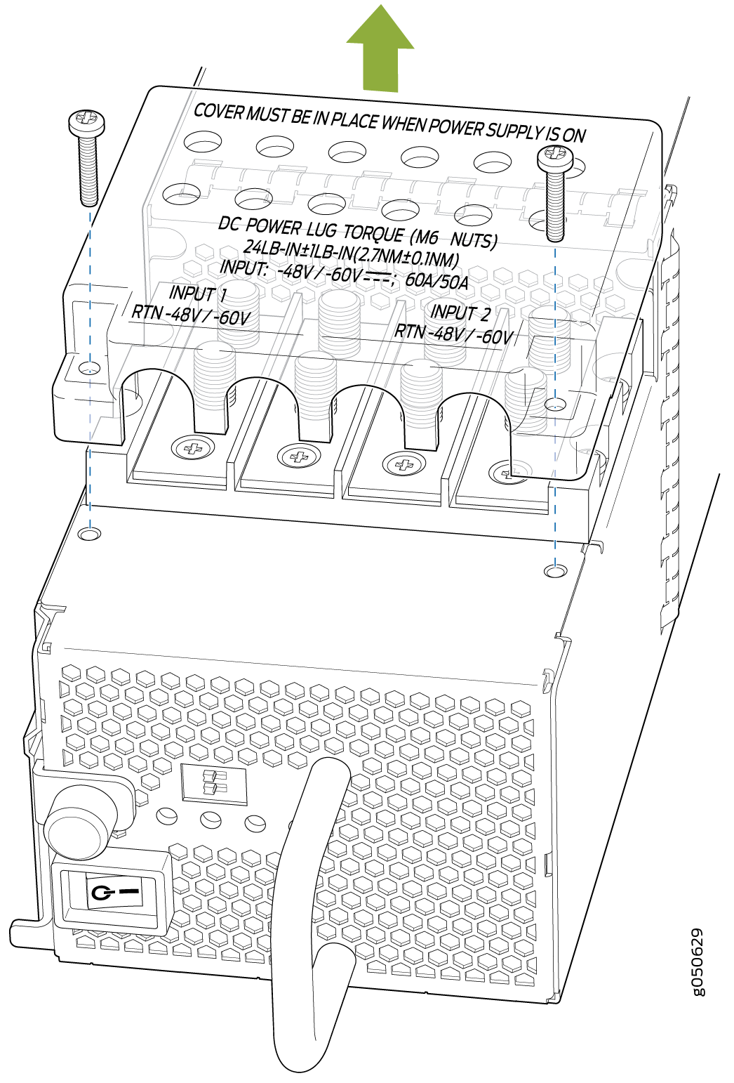 Remove the Plastic Cable Cover on a JNP10K-PWR-DC Power Supply