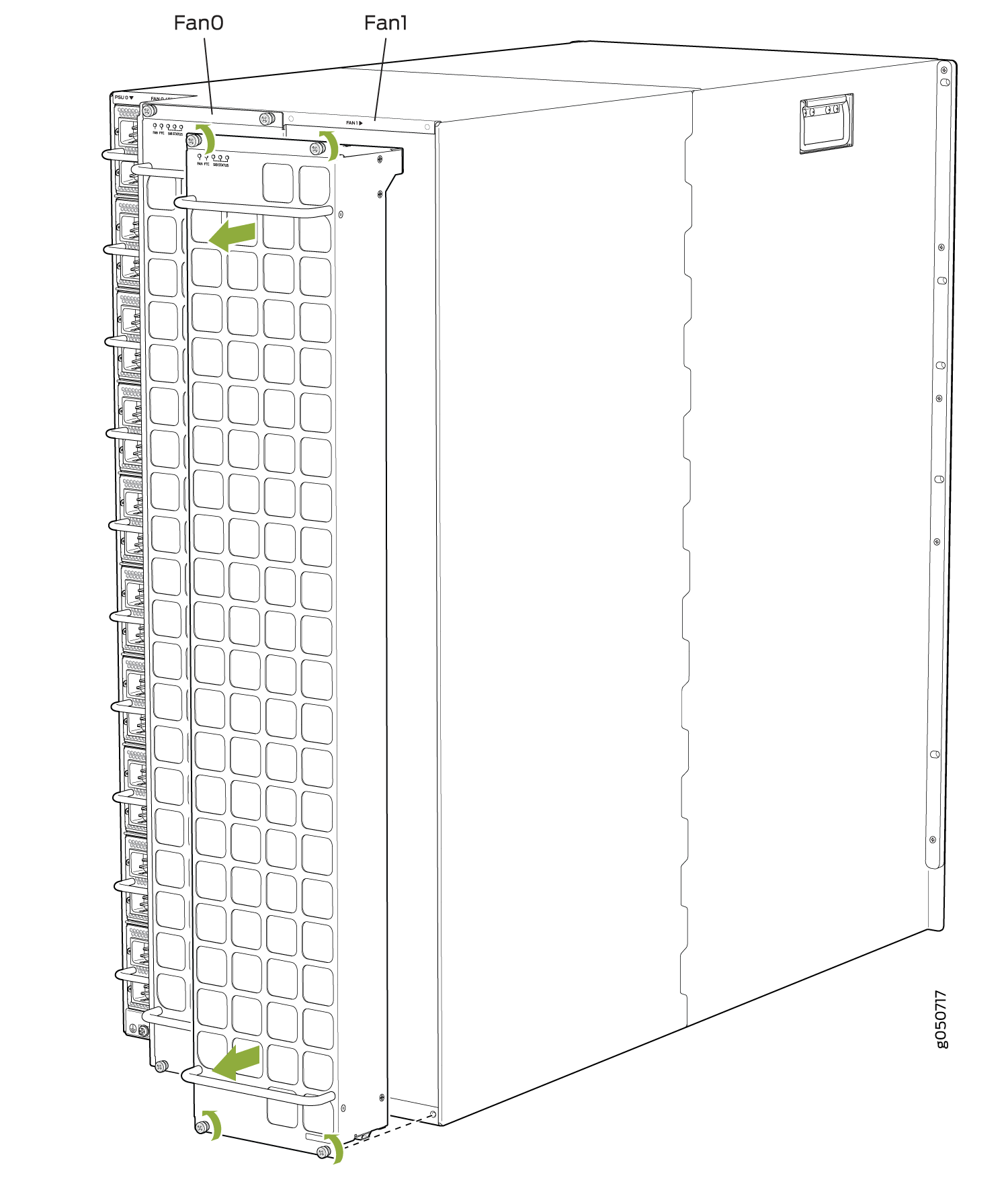 Remove the JNP10016-FAN Fan Tray from the PTX10016 Router