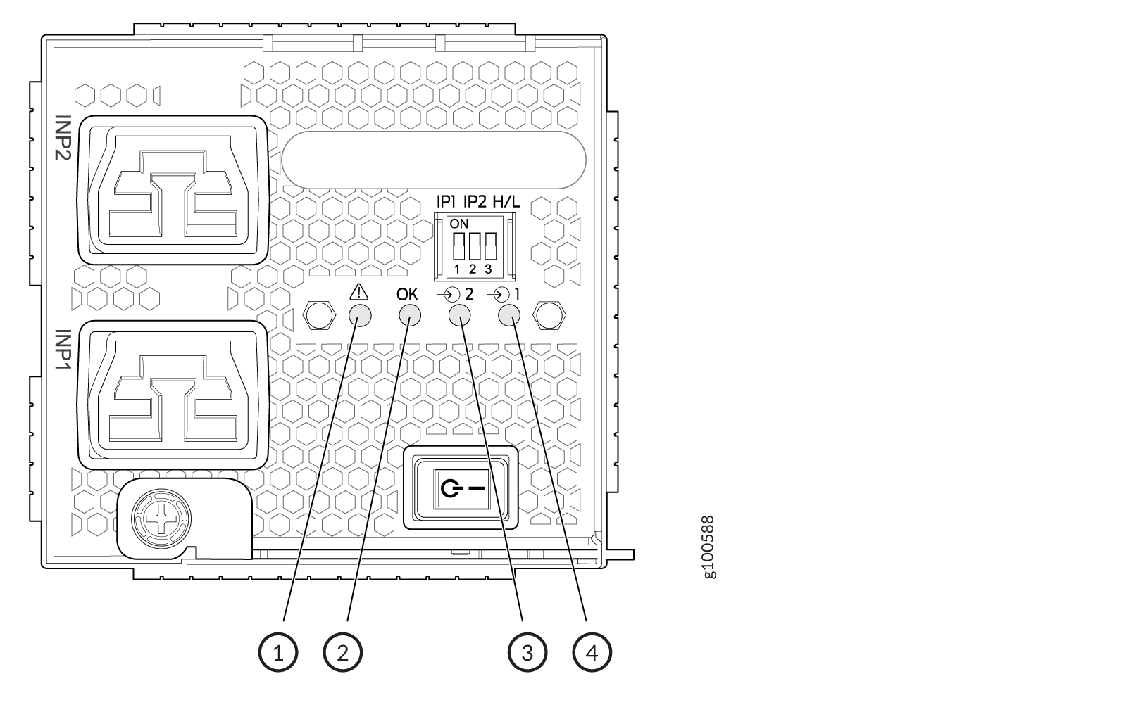 LEDs on the JNP10K-PWR-AC2 Power Supply