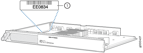 Network module with barcode EE0834 highlighted for identification, designed as a removable card for data center equipment.
