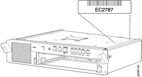 Technical drawing of a rack-mounted device with ports, buttons, indicators; labeled EC2767 for inventory tracking.