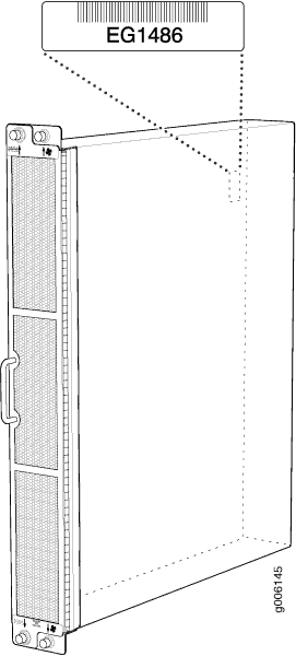 Server component with barcode EC1438, showing ventilation panels, removal handle, and mounting points.