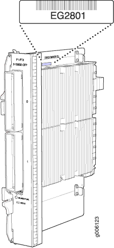 Technical illustration of a PI-FDX F-1000E-CFP module for networking, labeled EG2801.