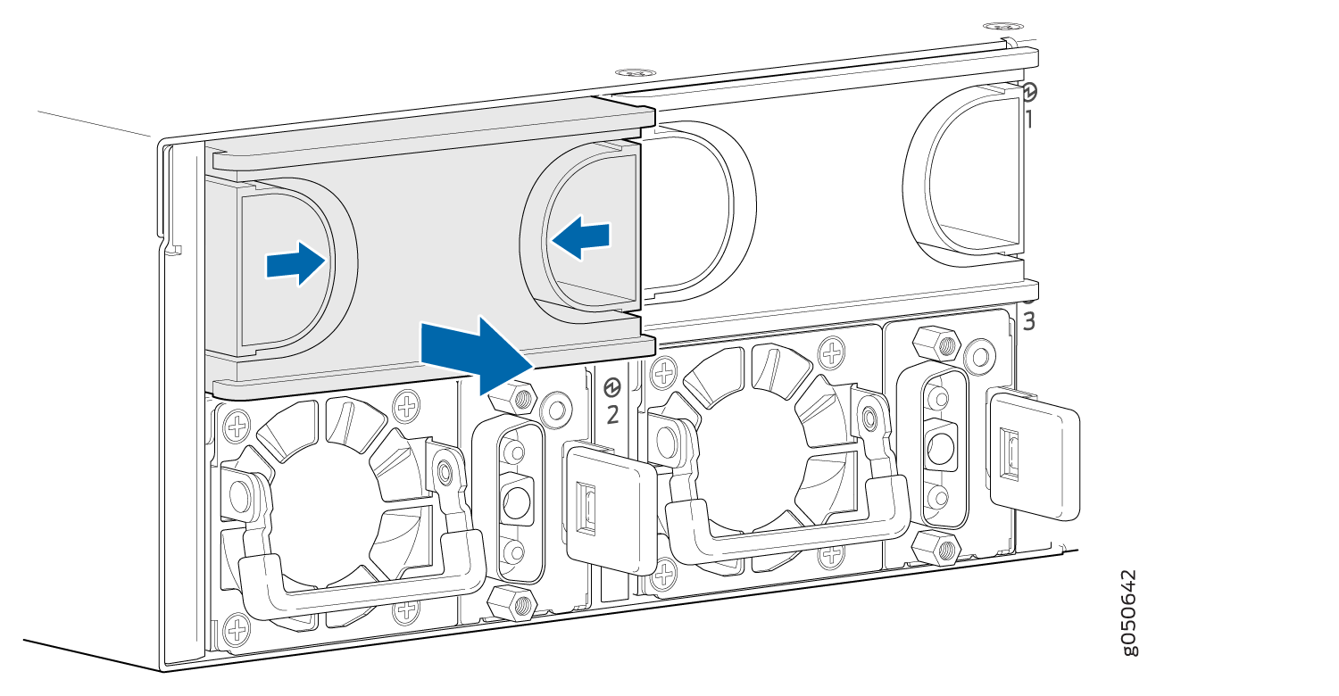Technical illustration of a modular component with two circular openings and arrows indicating movement. Includes connectors and fasteners below.