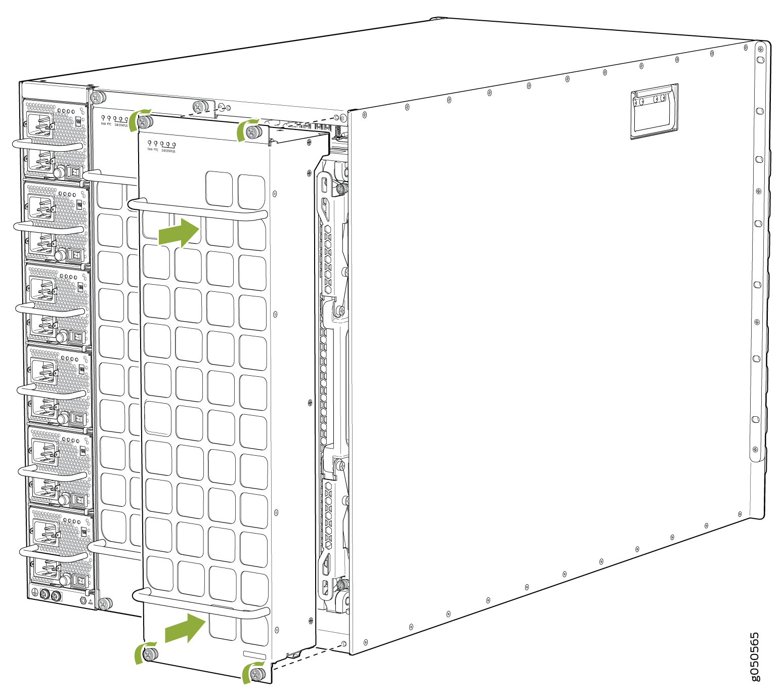 Installing a JNP10008-FAN Fan Tray in a QFX10008 Chassis
