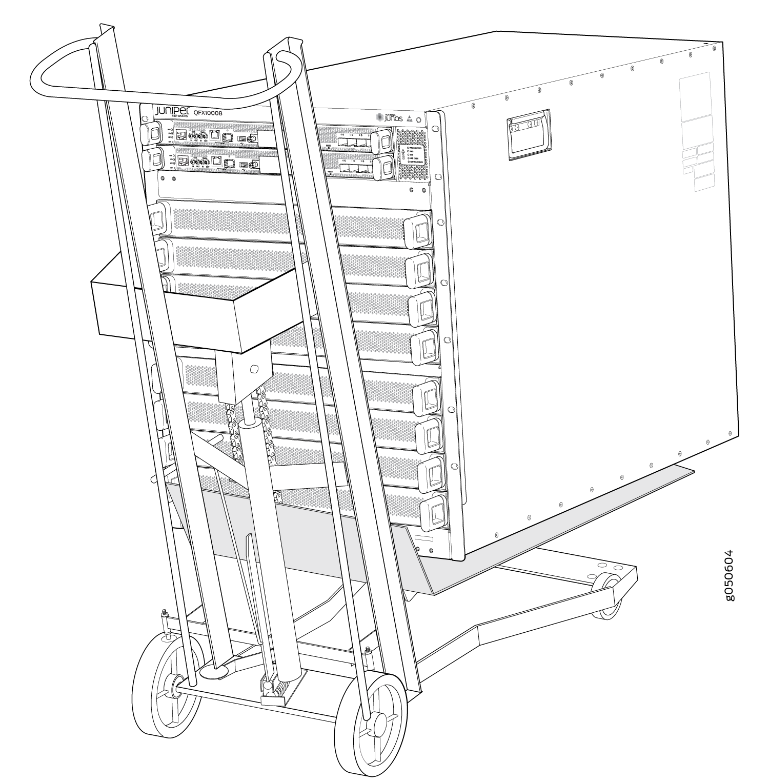 Loading the QFX10008 into a Rack Using a Mechanical Lift