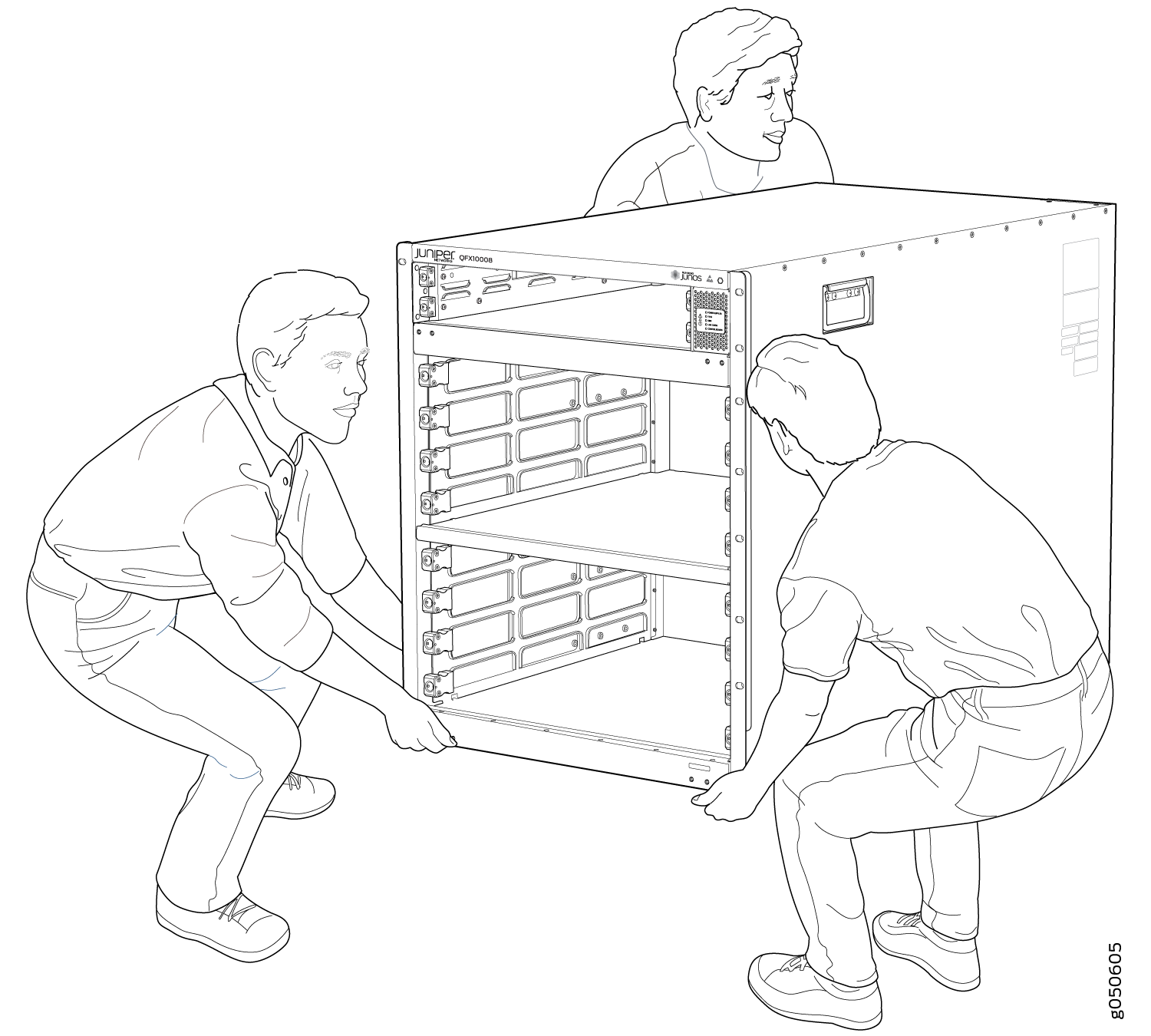 Lifting the QFX10008 Without Using a Mechanical Lift