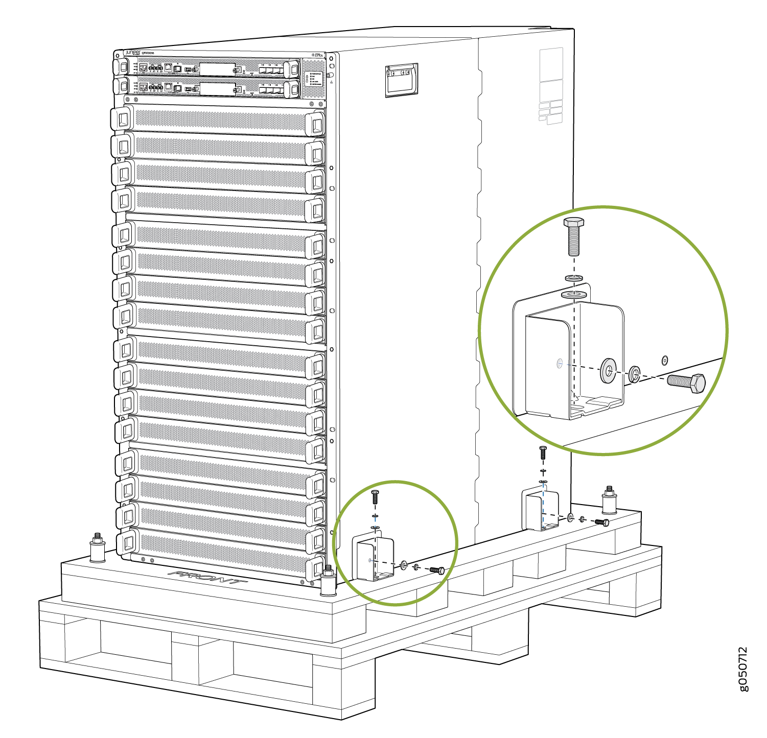 Attaching the QFX10016 to the Pallet