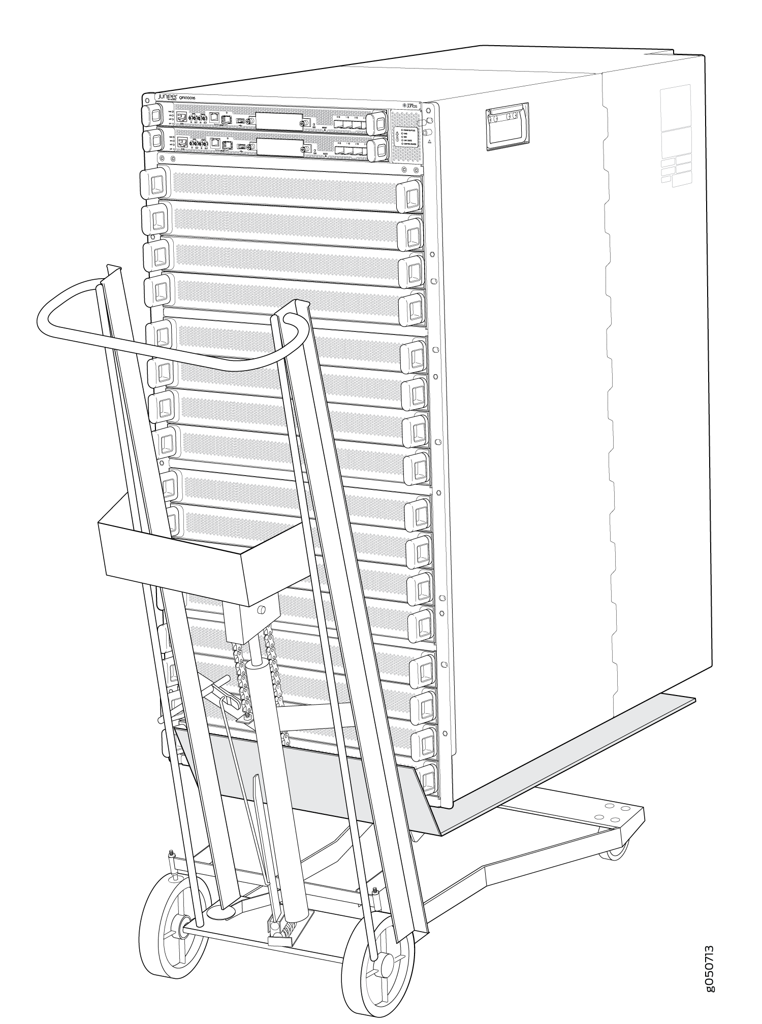 Loading the QFX10016 into a Rack Using a Mechanical Lift